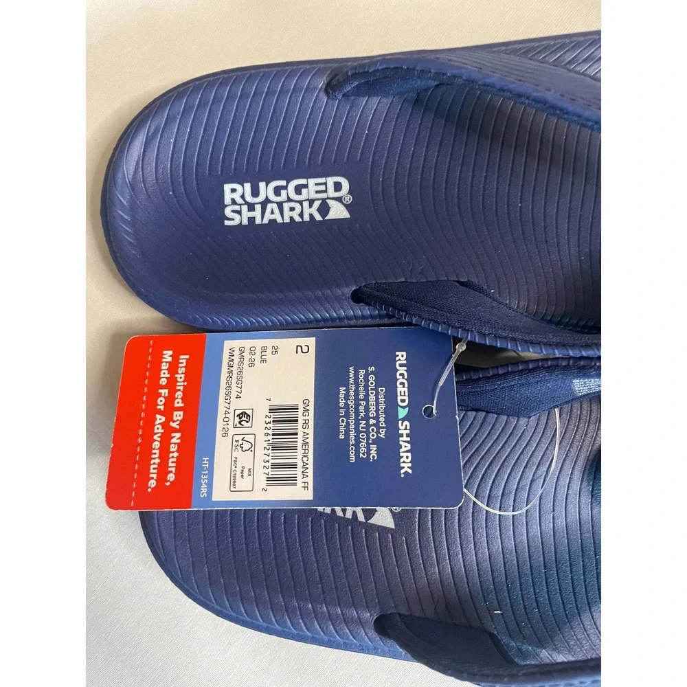 Rugged Shark Americana Kids Navy Blue Flip Flops Sandals Size 2 HT-1354RS